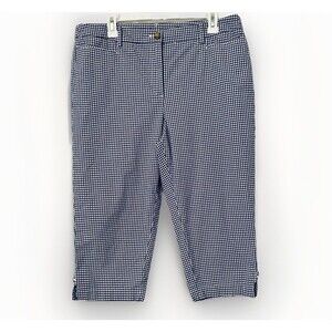 TALBOTS Stretch Perfect Skimmer Pants Sz 14P Petite Plaid Checkered Navy Blue